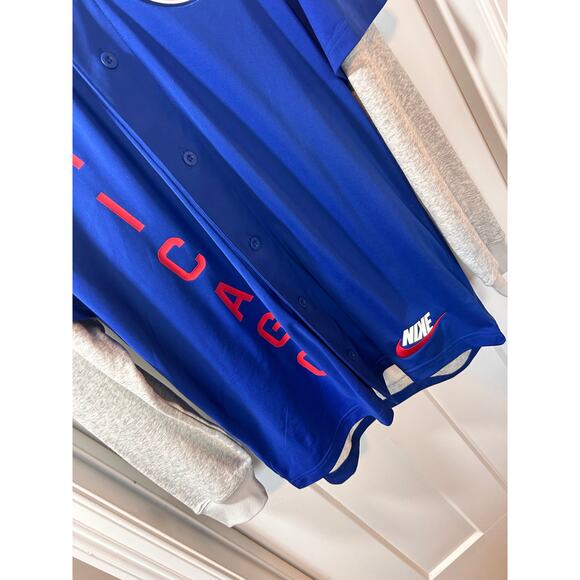 Nike Dri-Fit Mens Royal Chicago Cubs Jersey Button-Up Hoodie Blue Gray SZ Medium - Picture 4 of 15